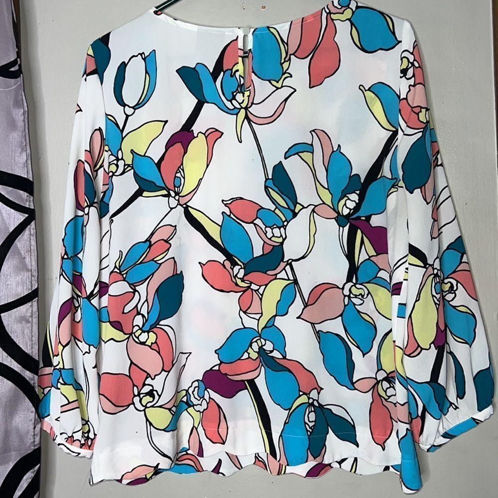 Worthington Blouse Woman’s Large 3/4 Sleeve Floral - Picture 8 of 10